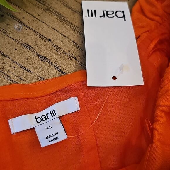 Bar III Vibrant Orange Off Shoulder Dress with Puff Sleeves Size XS NWT - Picture 5 of 11